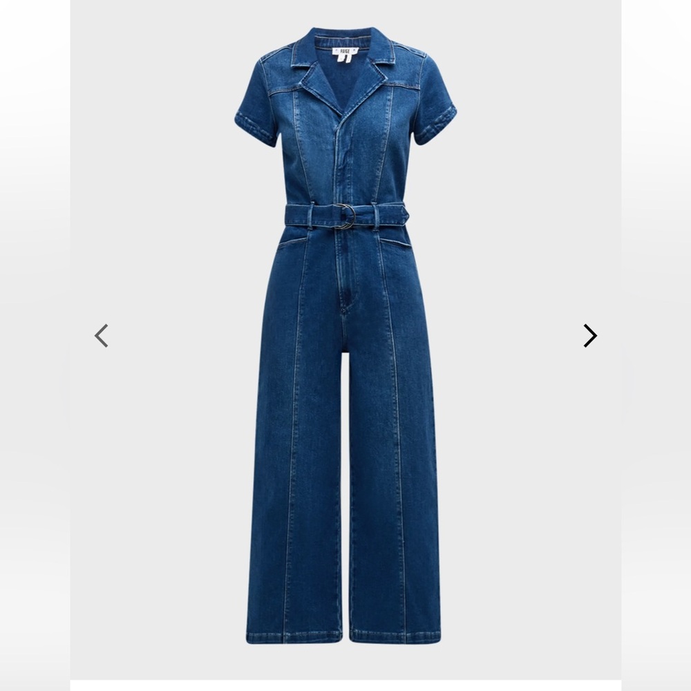 PAIGE Anessa Short-Sleeve Denim Jumpsuit